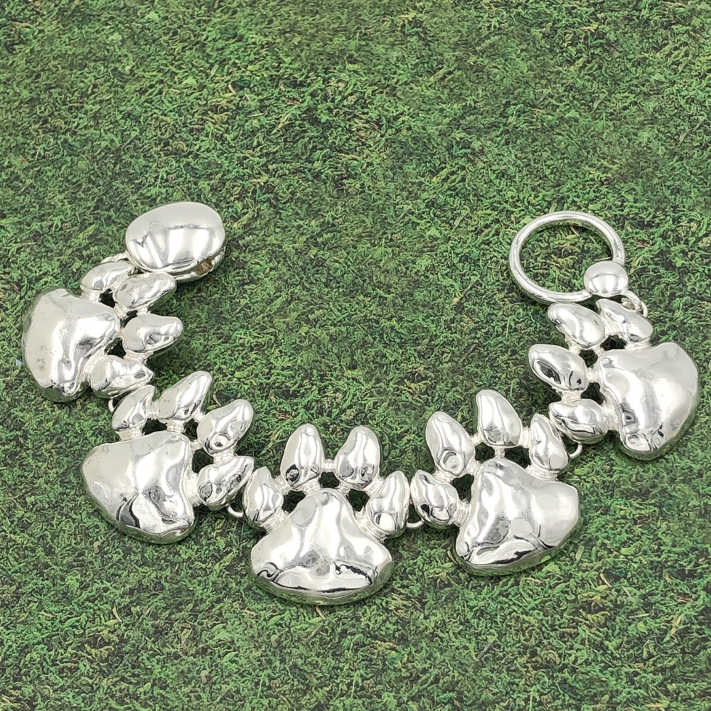 Large Paw Print Silver Clasp Bracelet